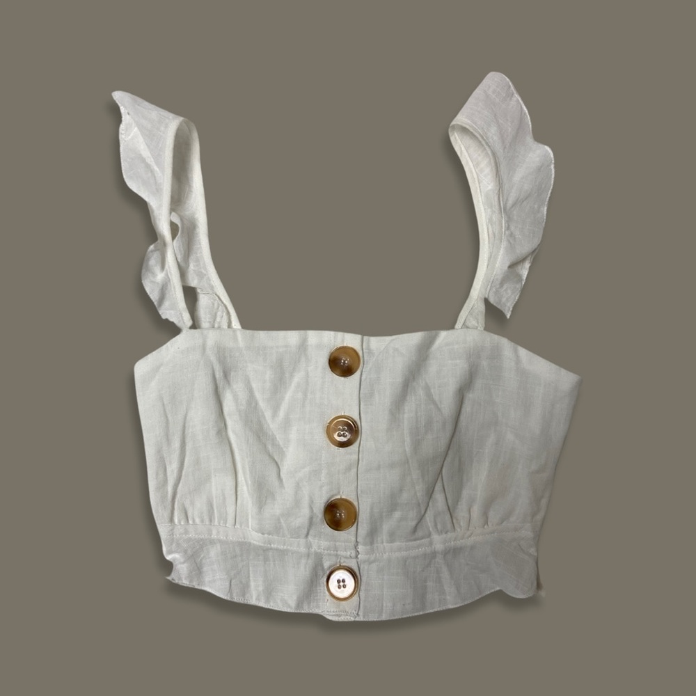Princess Polly White Linen Crop Top